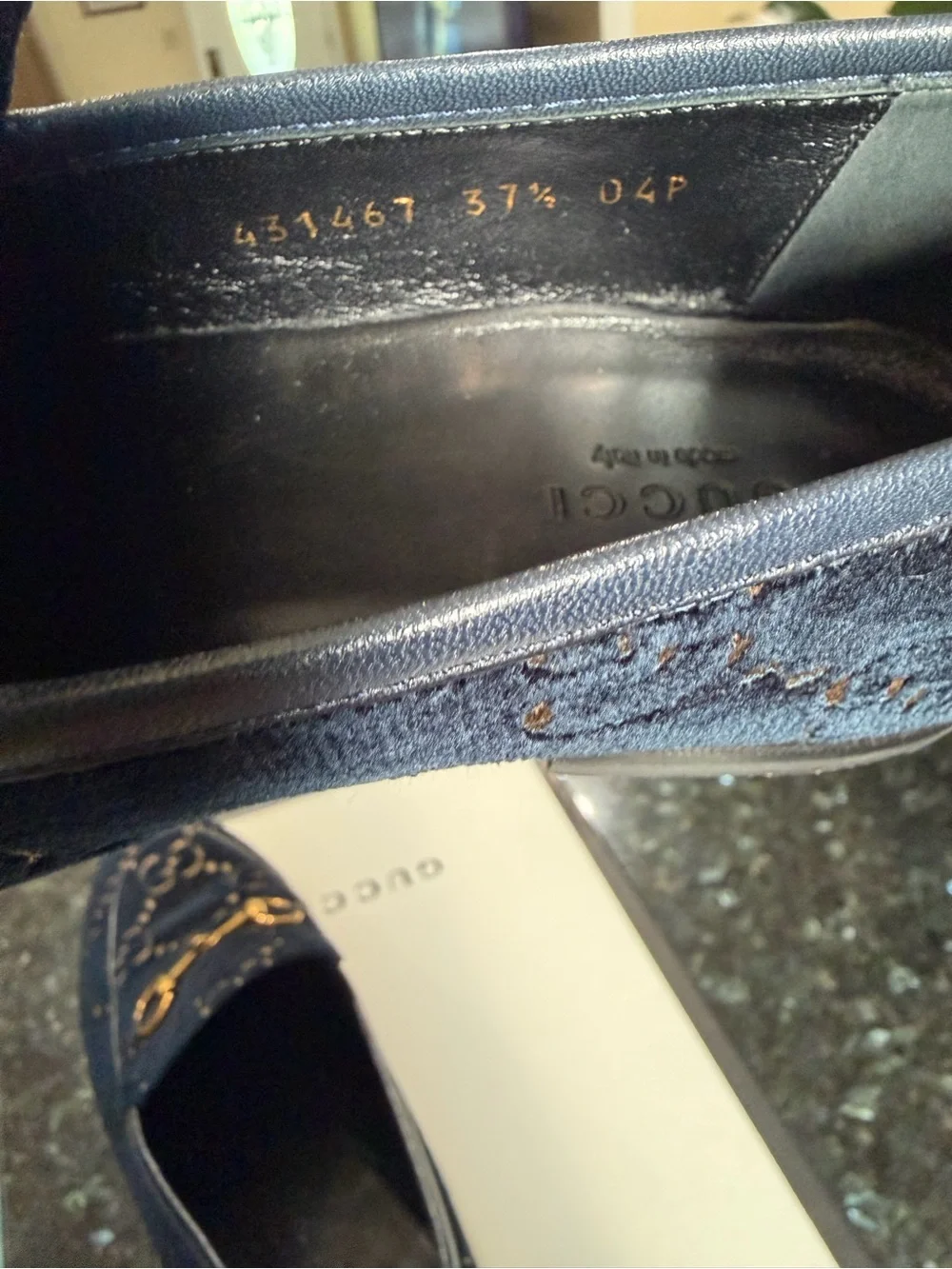 Gucci Women's Jordaan Navy Velvet Horsebit Loafers